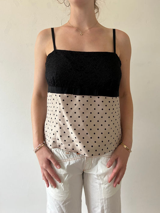 Black and cream spotty vest top (size 14)