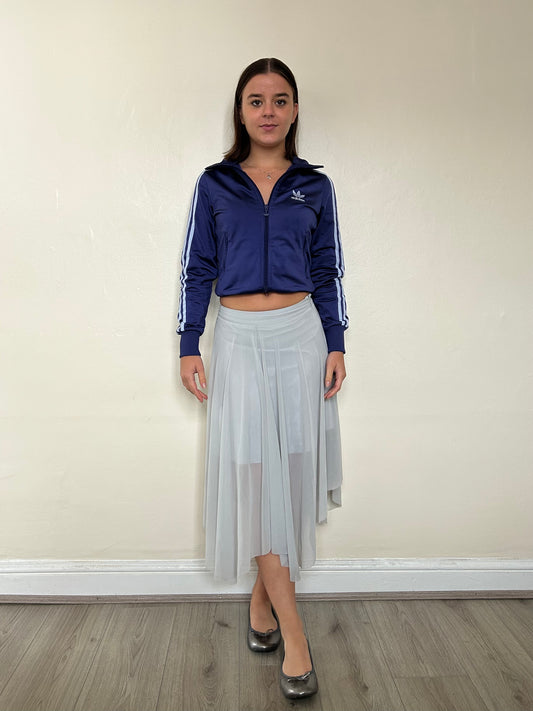 Grey floaty asymmetric midi skirt (size 6)