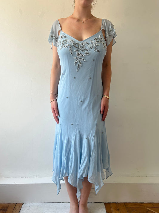 Pastel blue embroidered fairy midi dress (size 10)