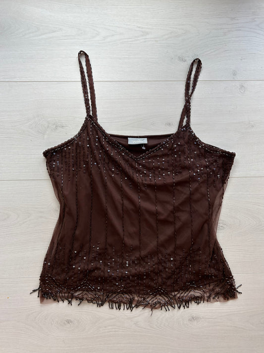 Brown sequin vest top (size 16)