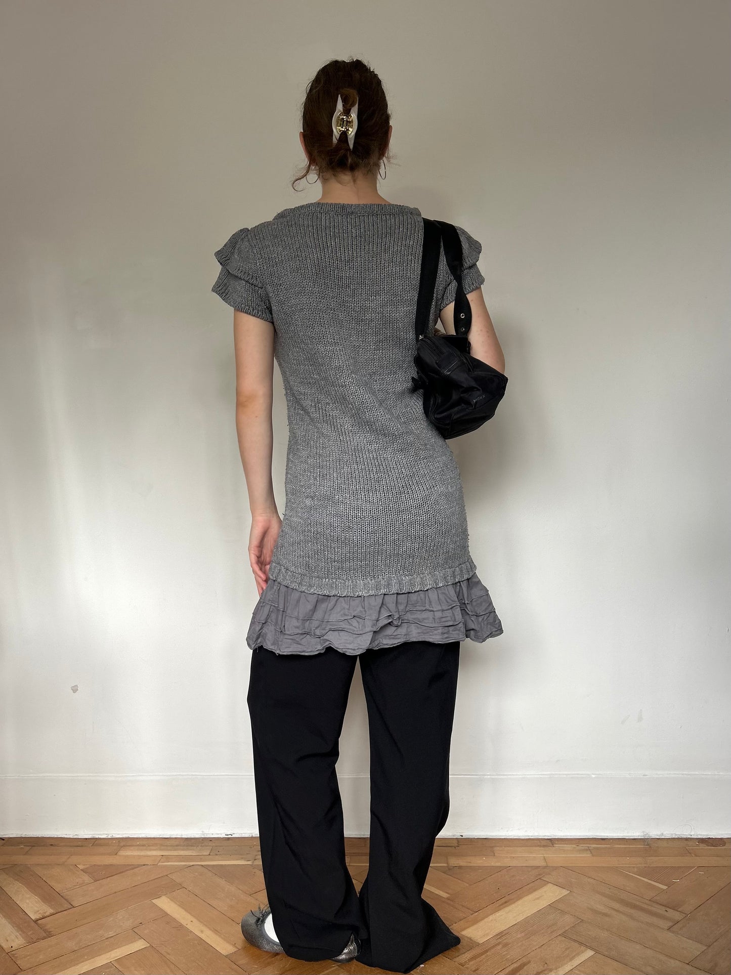 Grey ruffle knit mini dress (size 10)