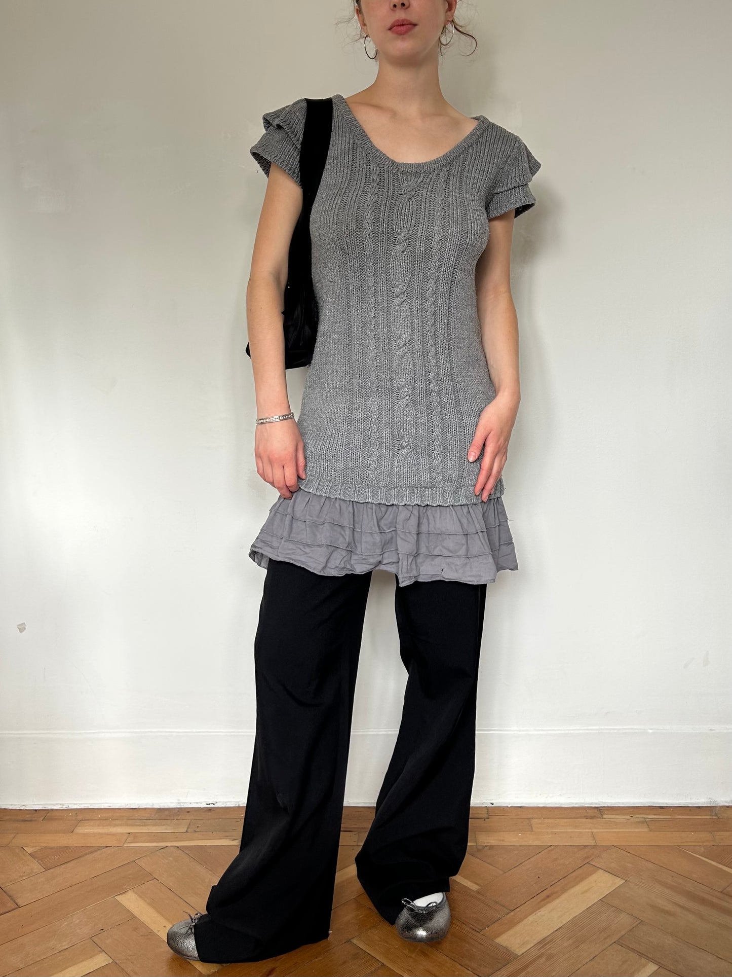 Grey ruffle knit mini dress (size 10)