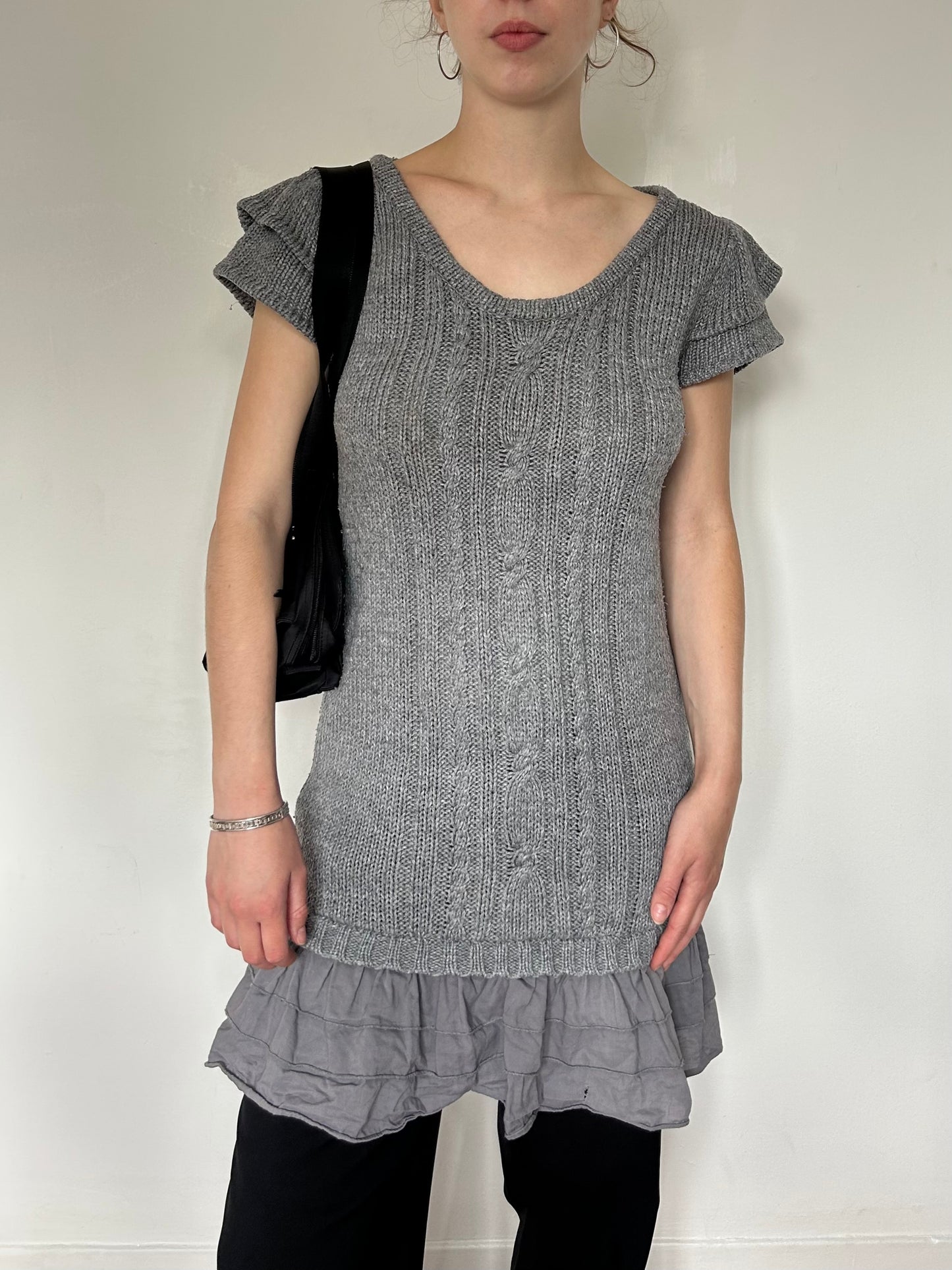 Grey ruffle knit mini dress (size 10)