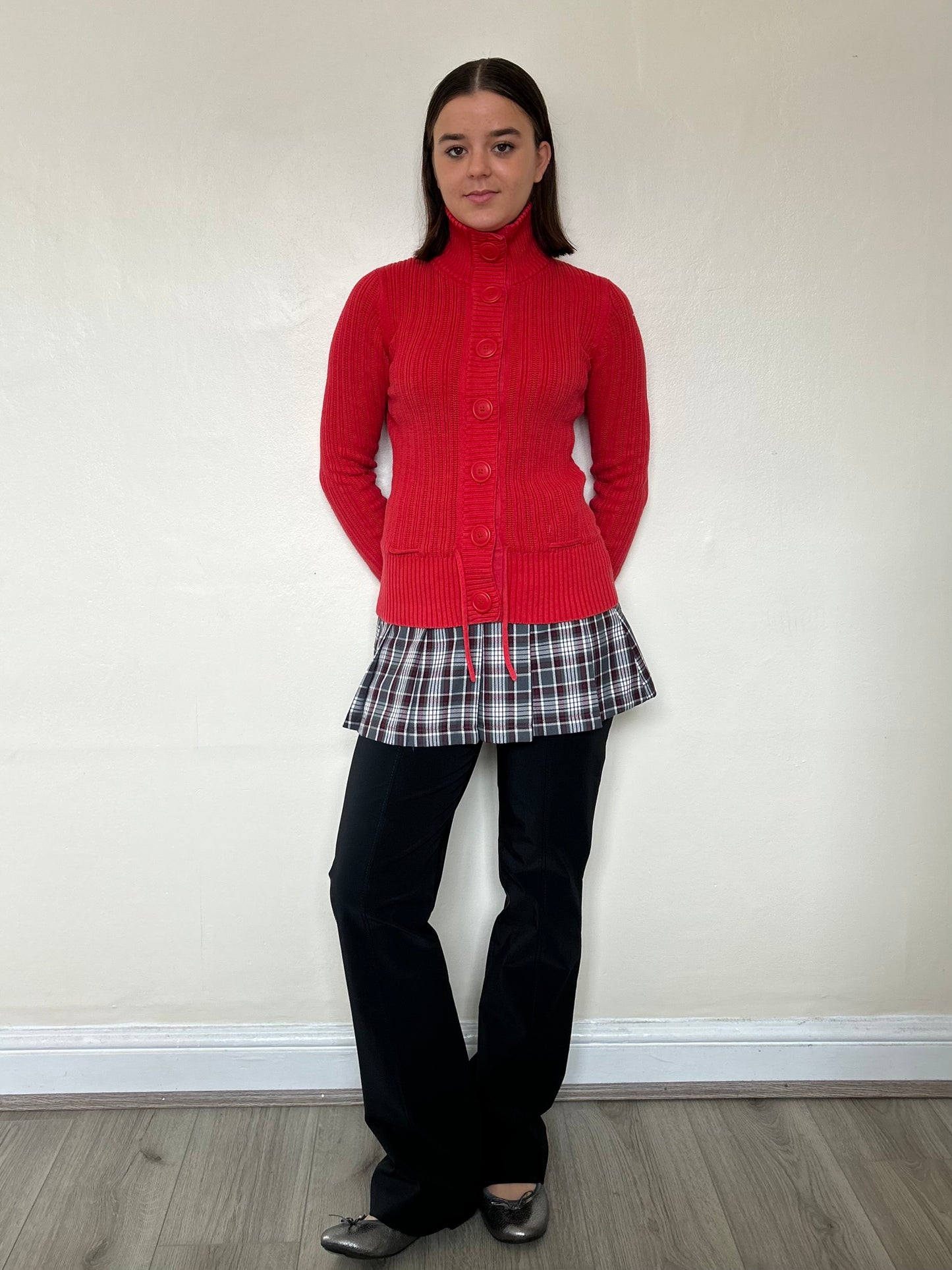 Red button up jumper (size 10)